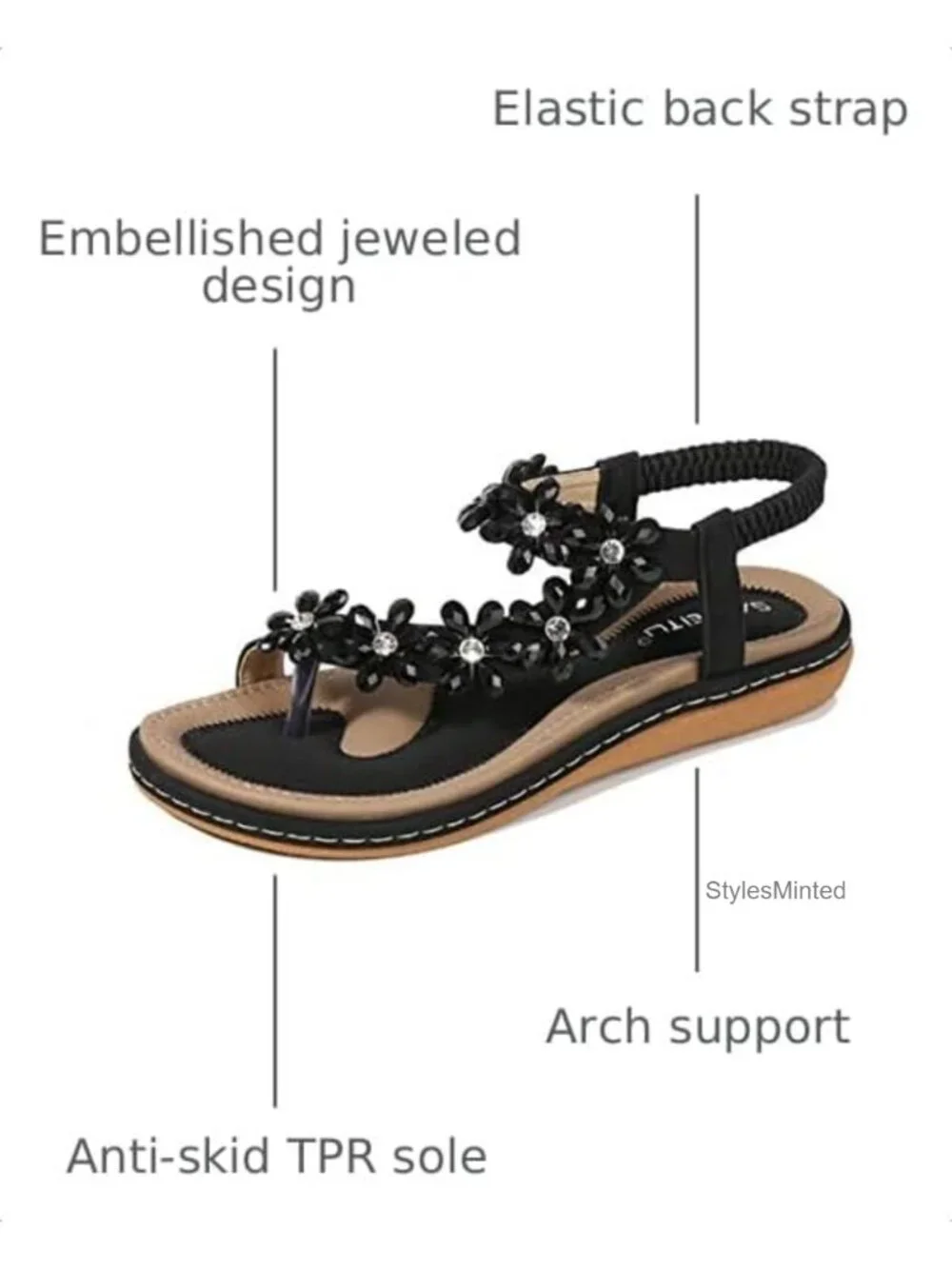 Women's Bohemian Flat Sandals with Crystal Embellishment - Open Toe Gladiator